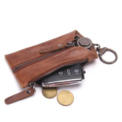 China Women Multi-Function Zipper Men's Genuine Leather Zipper Car Key Holder Organizer Car Key Wallet for sale