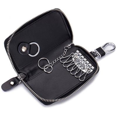 China Genuine Leather Car Key Wallet Men Women Zipper Multi-Functional Fashion Housekeeper Key Holder Organizer Genuine Leather Wallet for sale