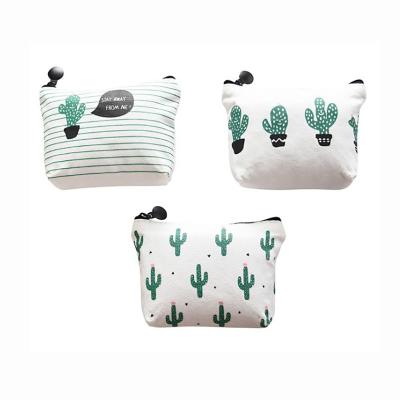 China Fashion High Quality Women's Small Zipper Canvas Coin Purse Pocket Card Holder Funny Cartoon Cactus for sale