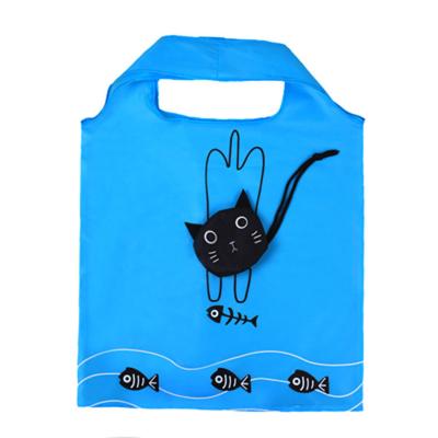 China Tote Bag Foldable Eco-Friendly Sustainable Eco-Friendly Folding Bag Cartoon Kitten Polyester Shopping Bag for sale