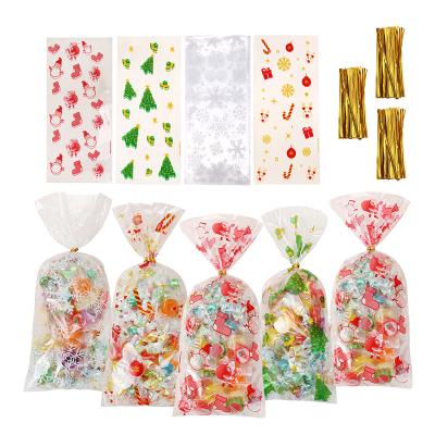 China 50pcs/Pack Decoration Recyclable Christmas Gift Candy Cookie Packaging Transparent Opp Bag With Gold Flat Clear Plastic Cable Tie Bag for sale