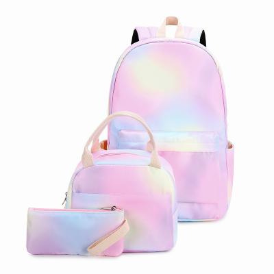 China Waterproof Shiny Three-piece Schoolbag Color Gradient Polyester Backpack Girls Backpacks Set for sale