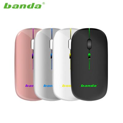 China Mini Banda Rechargeable Mouse Wireless Ultra-Thin Silent Mute LED Lights Rechargeable Computer Laptop Wireless Mouse for sale