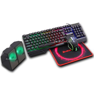 China 2021 2.4G USB factory sell OEM orders gaming keyboard mouse pad mouse pad usb speaker 4 in 1 game combo set for sale