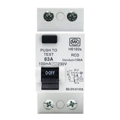 China High Level MK SENTINEL AC 2P 63A 10mA Leakage RCD RCCB Device Plastic Silver Copper 10ma Residual Current Circuit Breaker for sale