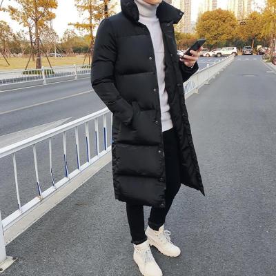 China Anti-wrinkle Outdoor Fashion Hooded Warm Winter Men's Ditch Stripper Long Down Coat Stripper Jackets for sale