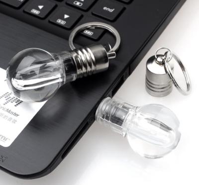 China Custom Metal Gift Pendrive Business Bulb Shaped USB 2.0 8GB 16GB 32GB LED Flash Light Memory Glass USB Stick for sale