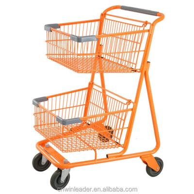 China Rear Wheeled Support Swivel Trolley / Two Tier Shopping Trolley With Double Basket for sale