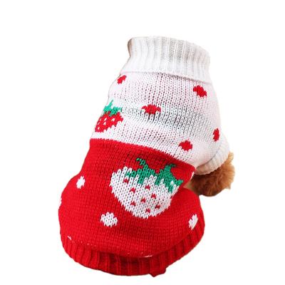 China Dog Kitty Winter Cat Turtle Neck Viable Jacquard Knitted Tracksuit Pullover Sweater Cat Clothes Sweaters Red Pet for sale