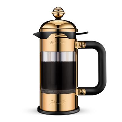 China Customized Viable Coffeeware Promotion Gift Gold Painting French Plunger Pyrex Coffee Maker Heat Resistant Glass French Press 600ml for sale