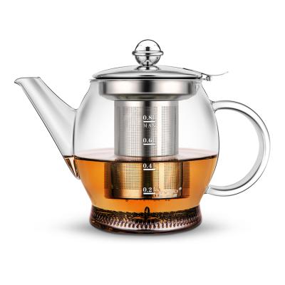 China Hot Selling Pyrex Viable Heat Resistant Borosilicate Glass Teapot Handblown Borosilicate Glassware Filter Direct Fire Stainless Steel Infuser for sale