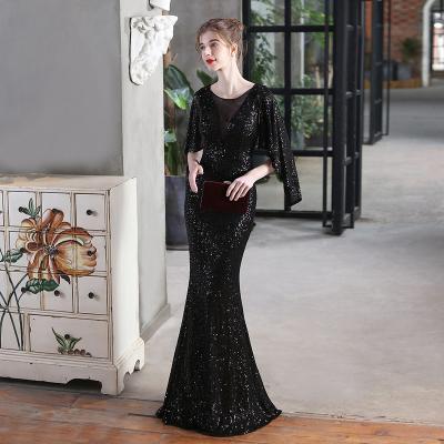 China Anti-static 18631# 2021 new fashion trumpet or mermaid dress boat neck evening dress sequined banquet dress draped for sale