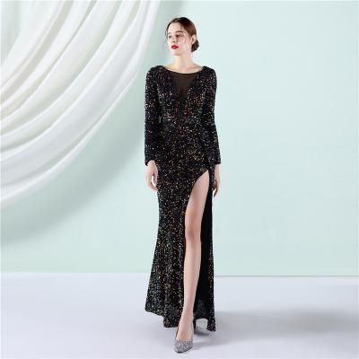 China 19116#New Queen's Same Dress Wedding Club Fishtail Dress Sequined Long Sleeve Elegant Anti-static for sale