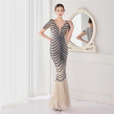 China Anti-Static New Fashion Women's Sexy Deep V Neck Sequin Evening Dresses Sleeveless Sleeveless Women's Dress 19085# 2021 Long for sale