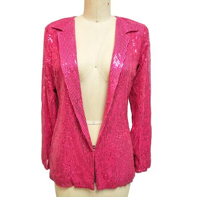 China 2022 Fashion Anti-wrinkle Fashion Long Sleeve Party Woman Pink Top Modern Sequin Elegant Coat for sale