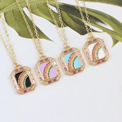 China TRENDY Rainbow Necklace 4 Color Can Choose Enamel Copper Gold Plated Necklace for sale