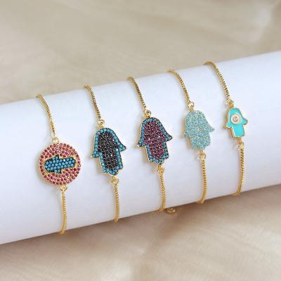 China FASHIONABLE adjustable designer Bracelet Charms CZ chain bracelet shape Hasma colorful bracelet for sale