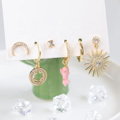 China Fashionable romantic gold color copper earrings for women fashion circle earrings set for sale