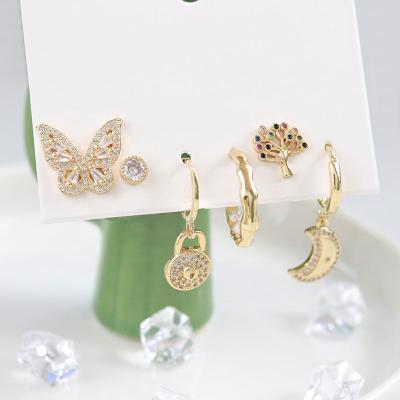 China 6 Designs Butterfly Star Lock Romantic Tree of Life Earrings Set Circle Earrings with Charms Earring for sale