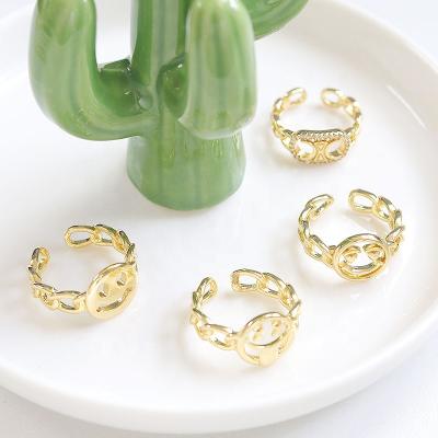 China Romantic Gold Plated Jewelry Cuff Rings Zircon Women Happy Face Rings for sale