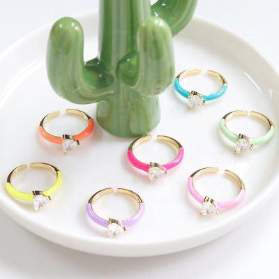 China FASHIONABLE Colorful Enamel Zircon Heart Rings Adjustable Rings For Girl for sale