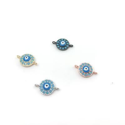 China Hot Sale Wholesale Price Brass + Zircon Evil Eyes Connectors For Making Bracelet With Blue Turquoise for sale