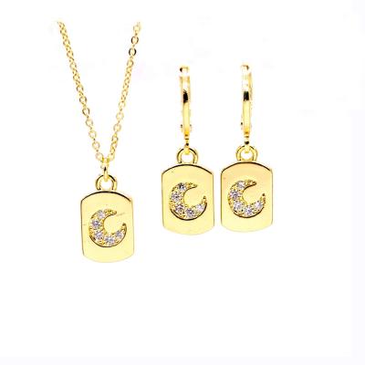 China 2020 Fashion Romantic Jewelry CZ Square Cubic Zirconia Jewelry Set Moon Necklace Pendant Earring for sale