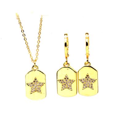 China 2020 Wholesale Romantic Earrings Jewelry Sets Women Star CZ Zircon Square Pendant Necklace for sale