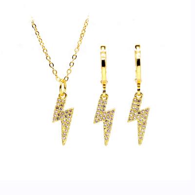 China Romantic 18k Gold Plated Earrings CZ Zircon Jewelry Sets Small Lightning Bolt Necklace for sale