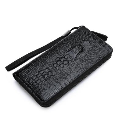 China Cool Stylish Crocodile Pattern Waterproof Luxury Men's Clutch Phone Strap Long Leather Wallet for sale