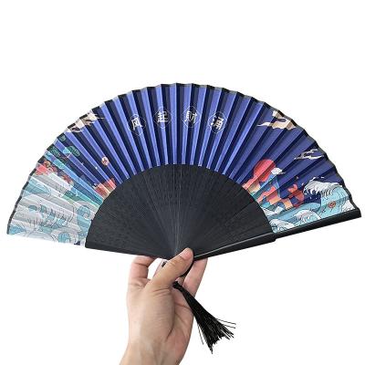 China Europe folk hand satin fabric folding fan with logo and full color printing for advertising for sale