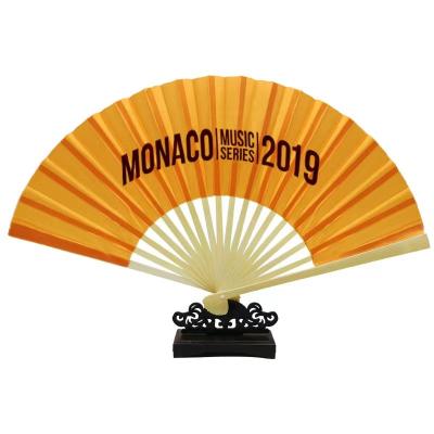 China Wholesale Custom Printed Europe 2022 Logo Folding Had Fan Bamboo Cloth Fan for sale