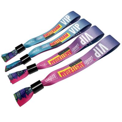 China Sublimated Customize printing park entrance fabric wristband with lock one time use for sale