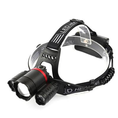 China Backup Factory XM-L T6 3 Led Zoomable 18650 Battery Rechargeable Headlamp High Power Waterproof Headlamp Light for sale