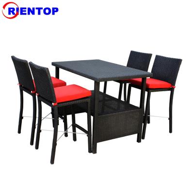 China Outdoor Weather Furniture Rattan 5-PC Bar Table And Barstool Set Outdoor Bar Furniture Orientop Aluminum Garden Set Outdoor Rattan Patio Furniture for sale