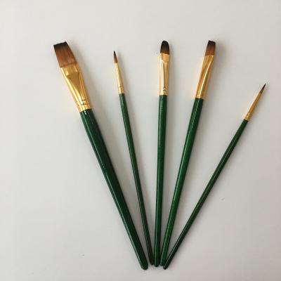 China Non-toxic Wholesale Acrylic Paint Brush Angle Shape Wooden Handle Nylon Paint Brush Set Artist For Painting for sale