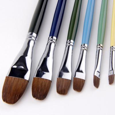 China Wooden Artist Brush Set Non-Toxic Hair Nylon Flat Shape Oil Painting Brushes Short Handle Artist Brush Set for sale