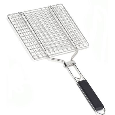 China Easily Cleaned Stainless Steel Folding Grilling Basket With Plastic Handle for sale