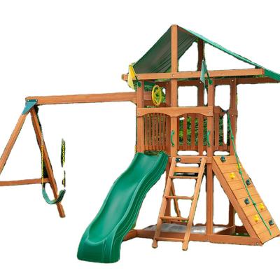 China Kindergarten Outdoor Playground Equipment Wooden Slide For Kids Wooden Swing Slide For Amusement Park for sale