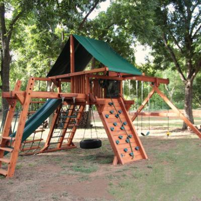 China Outdoor Kindergarten Preschool Playground Equipment Wooden Swing Wooden Slide Slide Set For Kindergarten Children for sale