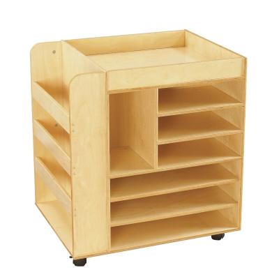 China Modern 8 Compartment Wooden Trolley With Casters High Quality Wooden Storage Cabinet For Children Under 7 Years Old for sale