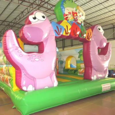 China Over 3 Years Cute Dinosaur Inflatable Bouncer Dino Jumping House With Little Slide For Kids Party for sale