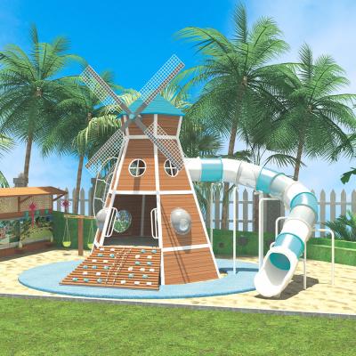 China Outdoor Kindergarten Wooden Windmill Slide Large For Kindergarten Amusement Park Equipment Cheap Price for sale