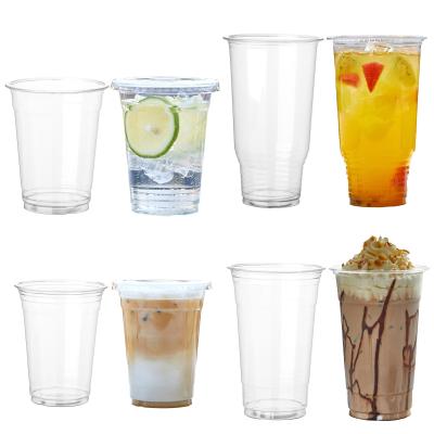 China 10oz Disposable Biodegradable Boba Tea Coffee Juice PET Injection Eco Friendly Stocked Clear Plastic Durable Plastic Cup with Dome Lids for sale