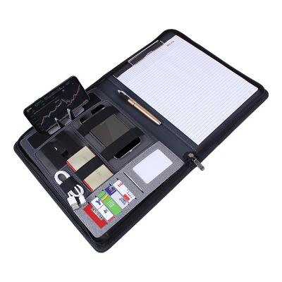 China Various Function A4 Storage Custom Power Bank Leather Phone Business Charging Folder In Folder for sale