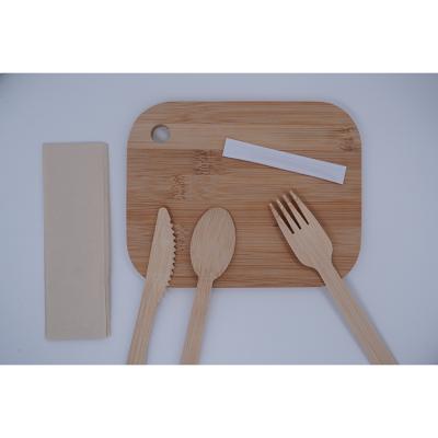 China Home Hotel Restaurant Flatware Biodegradable Disposable Travel 5 Piece Bamboo Cutlery Set With Napkin for sale