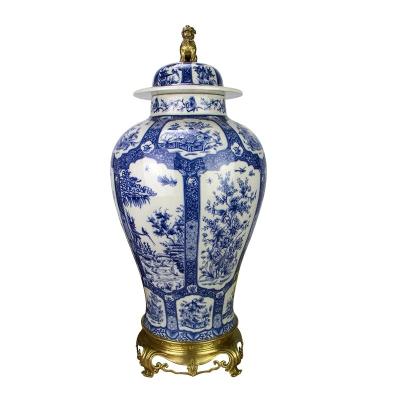 China Beautiful European Ceramic With Copper Cover And White General Tank Storage Tank Blue Porcelain Hand Painted for sale