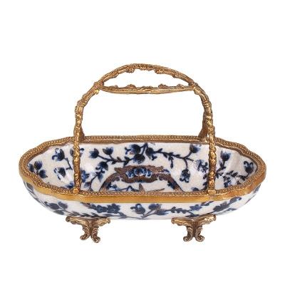 China 2021 Chinese new creative beautiful ceramics with porcelain copper blue and white basket for sale