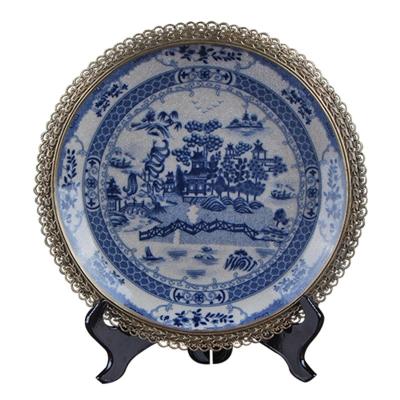 China Europe Chinese Style Antique Decoration Home Blue And White Porcelain Dish for sale