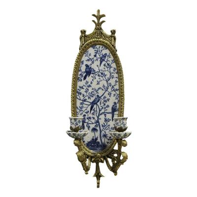 China Retro Europe European Style Ceramics With Wall Hanging Porcelain Handwork Copper Blue And White Lamp for sale